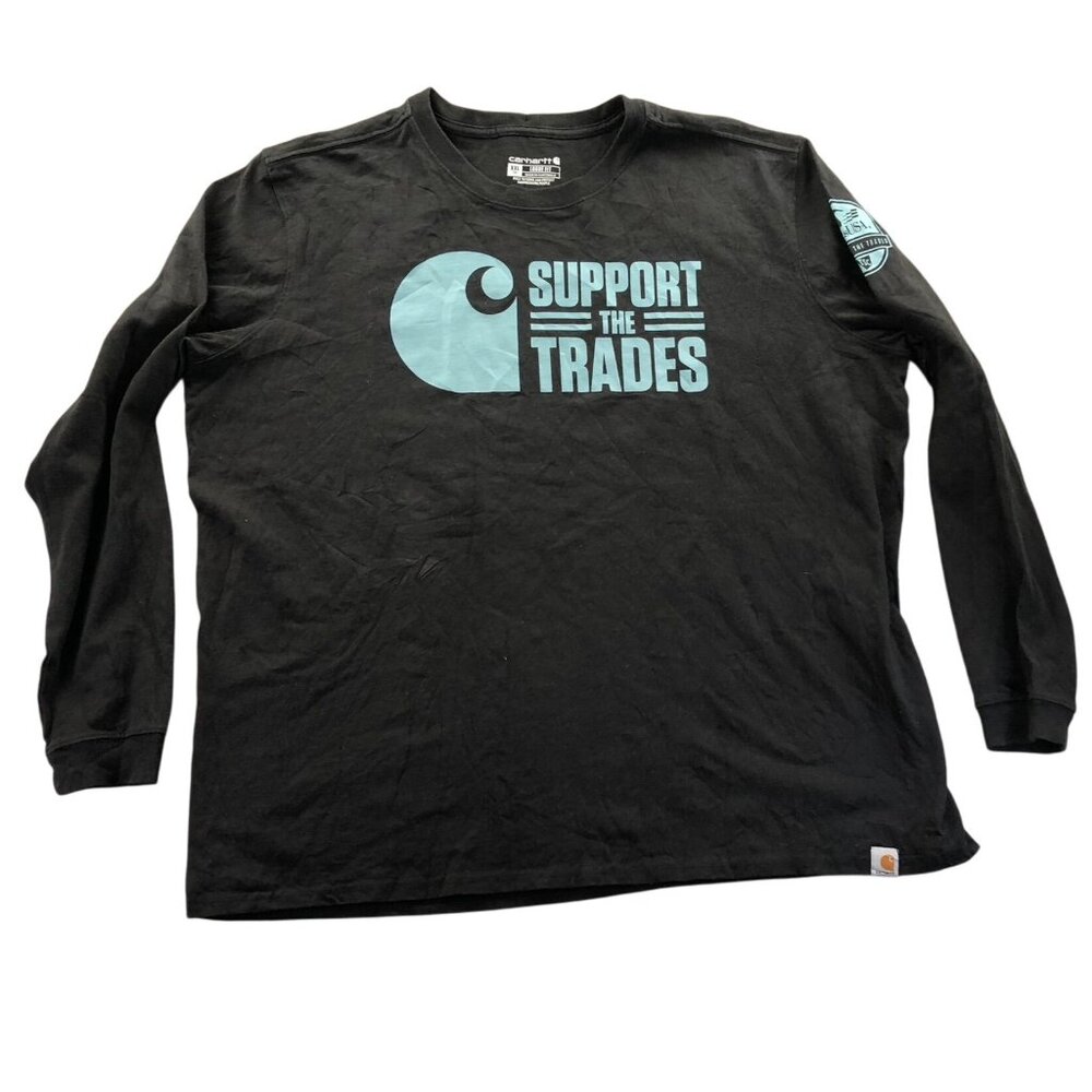 Carhartt Mens T-Shirt Size XXL Black Support The Trades Long Sleeve Loose Tee